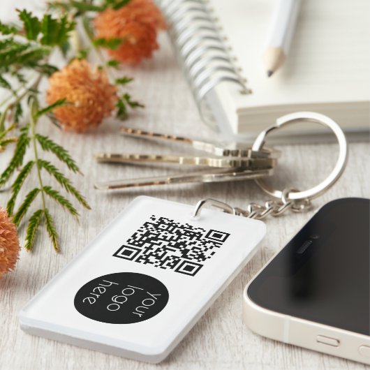 Porte-clés Logo professionnel QR Code blanc (Devant droit)
