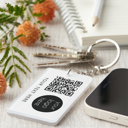Porte-clés Logo professionnel QR Code et texte blanc (Devant droit)