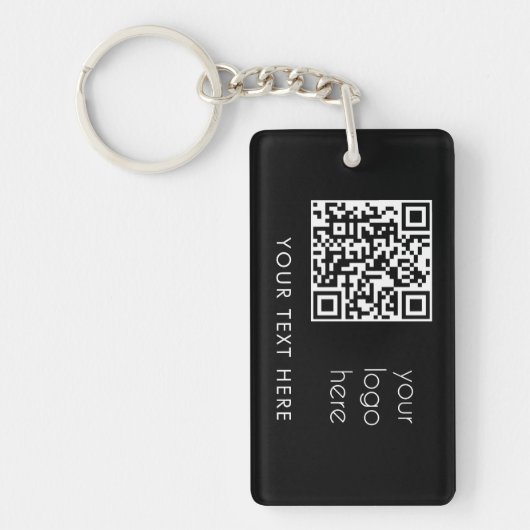 Porte-clés Logo professionnel QR Code et texte noir (Devant)