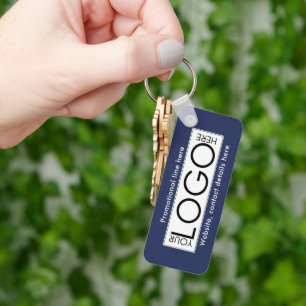 Porte-clés Logo professionnel - Texte Promo Cadeaux Bleu