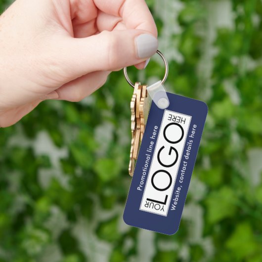 Porte-clés Logo professionnel - Texte Promo Cadeaux Bleu (main)