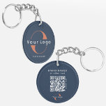 Porte-clés Logo recto verso et code QR sur Blue Company Busin<br><div class="desc">Porte - clé Logo acrylique personnalisé avec un design simple et minimal,  en acrylique ultra-durable,  résistant aux UV et imperméable. Ajoutez votre URL pour créer le logo et le texte QR Code..</div>