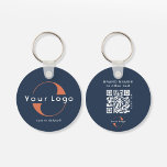Porte-clés Logo recto verso et code QR sur Blue Company Busin<br><div class="desc">Porte - clés Logo personnalisés légers et imperméables avec un design simple et minimal. Ajoutez votre URL pour créer du code QR,  un logo et du texte.</div>