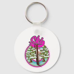 Porte-clés logo ski vintage rose