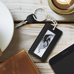 Porte-clés Logo tribal noir audacieux dragon fleurs rouges bl