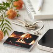 Porte-clés Logs dans la cheminée Photographie de feu chaud (Devant Droit)