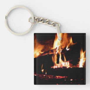Porte-clés Logs dans la cheminée Photographie de feu chaud
