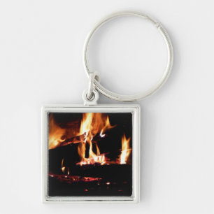 Porte-clés Logs dans la cheminée Photographie de feu chaud
