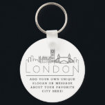 Porte-clés Londres, Angleterre Stylisé Skyline | Slogan perso<br><div class="desc">Un porte - clé unique représentant la belle ville de Londres, Angleterre. Ce porte - clé présente une illustration stylisée de l'horizon unique de la ville avec son nom en dessous. Sous le nom de la ville se trouve un endroit pour votre slogan ou déclaration unique sur votre ville préférée....</div>