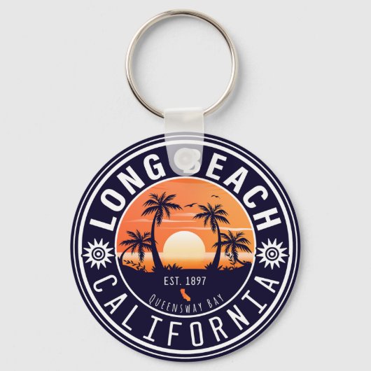 Porte-clés Long Beach Ca Palm Tree Retro Sunset Souvenir 60s (Recto)