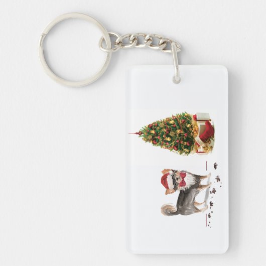 Porte-clés Long Haired Chihuahua Funny Christmas Dog Tree (Devant)