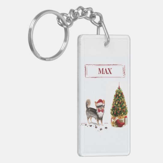 Porte-clés Long Haired Chihuahua Funny Christmas Dog Tree (Devant gauche)