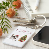 Porte-clés Long Haired Chihuahua Funny Christmas Dog Tree (Devant droit)