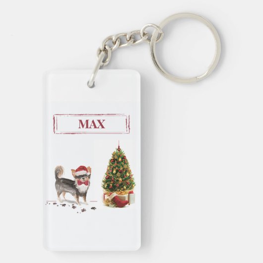 Porte-clés Long Haired Chihuahua Funny Christmas Dog Tree (Dos)