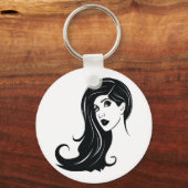Porte-clés Longs Cheveux Belle Femme Mode Art (Recto)
