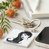 Porte-clés Longs Cheveux Belle Femme Mode Art (Devant Droit)