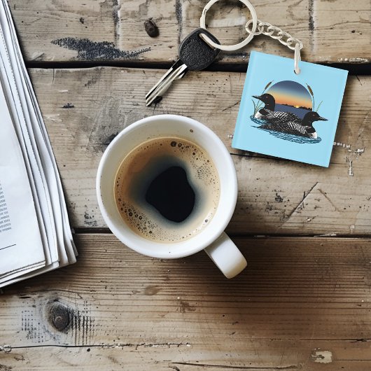 Porte-clés Loon Couple coucher de soleil bleu