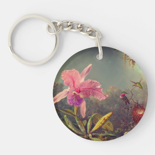 Porte-clés L'orchidée de Cattleya et trois colibris Heade (Devant)