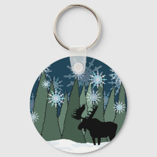 Porte-clés L'orignal dans la forêt de neige