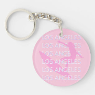 Porte-clés Los Angeles Travel Art, Californie, Rose, Preppy