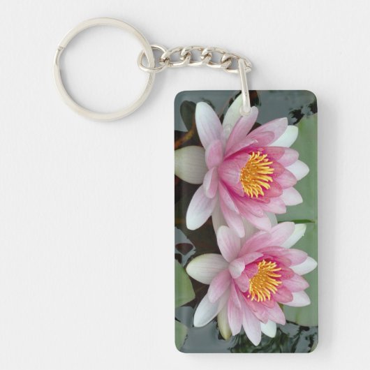 Porte-clés Lotus impression recto verso rose et bl (Devant)