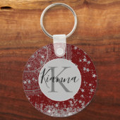 Porte-clés Lotus Mandala avec étoiles d'argent sur rouge Pers (Recto)