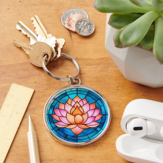 Porte-clés Lotus rose Fleur Mosaïque Vitrail (Bureau)