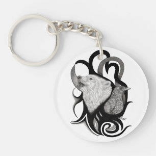 Porte-clés Loup blanc avec art tribal coréen