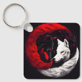 Porte-clés Loup Blanc Rouge Crème de Lune (Recto)