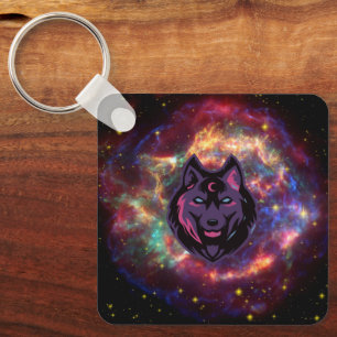 Porte-clés Loup Cosmique, Esprit Céleste Pourpre