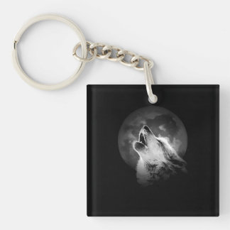Porte-clés Loup et lune de Howling noir et blanc