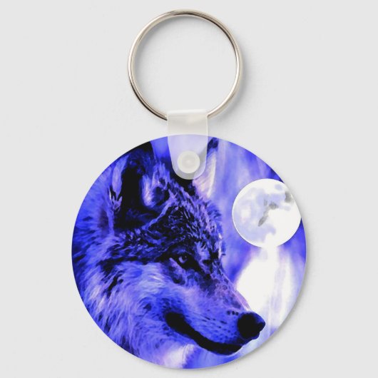 Porte-clés Loup gris et lune (Recto)