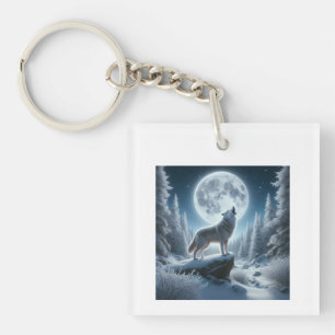 Porte-clés Loup hurlant en hiver