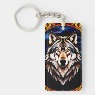 Porte-clés Loup majestueux aux détails colorés