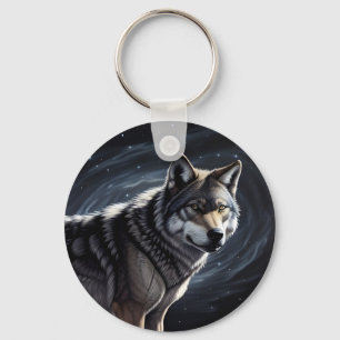 Porte-clés Loup majestueux sous un ciel étoilé