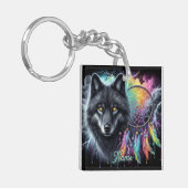 Porte-clés Loup noir avec un catcheur de rêves (Devant gauche)