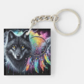 Porte-clés Loup noir avec un catcheur de rêves (Dos)