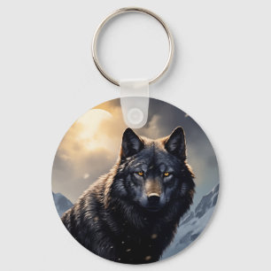 Porte-clés Loup noir dans les montagnes de neige