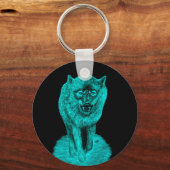 Porte-clés Loup noir en colère dans la nuit (Recto)