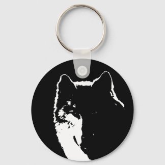 Porte-clés Loup noir et blanc