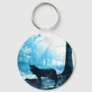 Porte-clés Loup noir seul dans la forêt