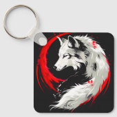 Porte-clés Loup Rouge Blanc Lunaire (Recto)
