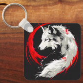 Porte-clés Loup Rouge Blanc Lunaire (Recto)