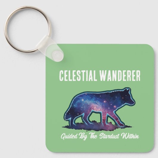 Porte-clés Loup Silhouette de Galaxie Solitaire (Recto)