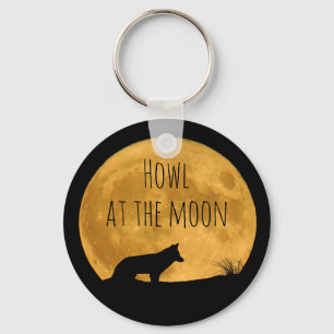 Porte-clés Loup Silhouetté sous la Lune Brillante
