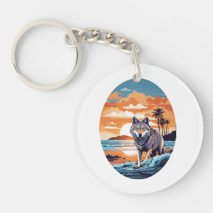 Porte-clés Loup sur la plage