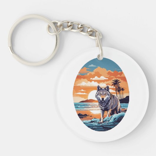 Porte-clés Loup sur la plage (Devant)