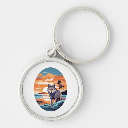 Porte-clés Loup sur la plage (Devant)