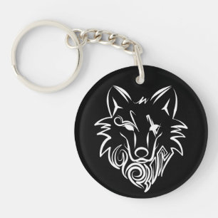 Porte-clés Loup tribal noir et blanc