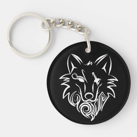 Porte-clés Loup tribal noir et blanc (Devant)